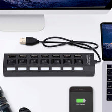 USB Splitter Multi Port USB 2.0 Hub, 7 Port with Independent On/Off Switch and LED Indicators USB A Port Data Hub, Suitable for PC Computer Keyboard Laptop Mobile HDD, Flash Drive  Etc